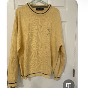 Classic Yellow Cable Knit Crewneck Golfing Sweater size Large